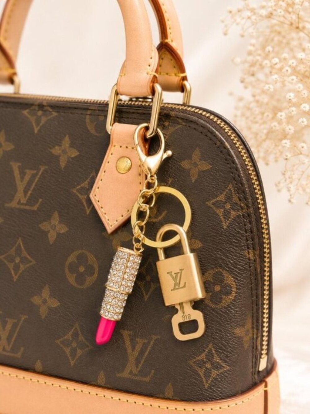 Authentic Louis Vuitton Gold Padlock 🔒 Key Set w/ Unbranded Lipstick Bag Charm